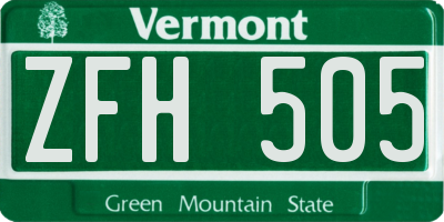 VT license plate ZFH505