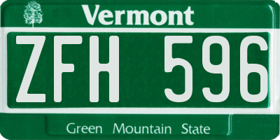 VT license plate ZFH596