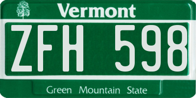 VT license plate ZFH598