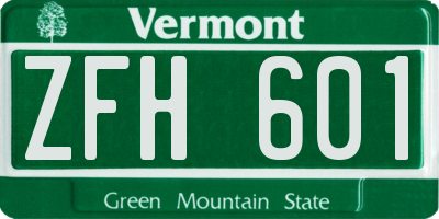 VT license plate ZFH601