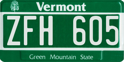 VT license plate ZFH605