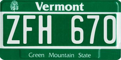 VT license plate ZFH670