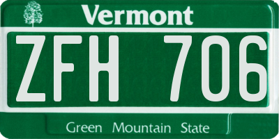 VT license plate ZFH706