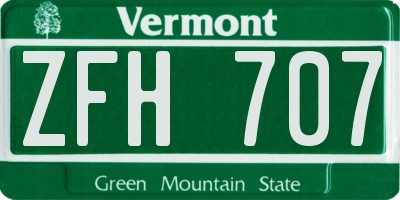 VT license plate ZFH707