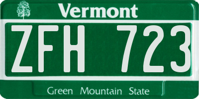 VT license plate ZFH723