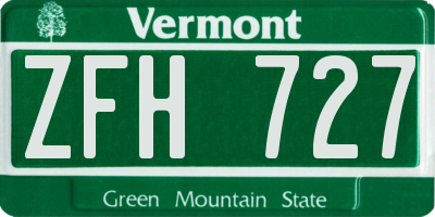 VT license plate ZFH727