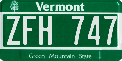 VT license plate ZFH747