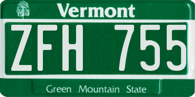 VT license plate ZFH755