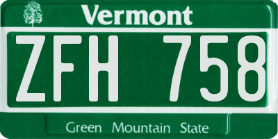 VT license plate ZFH758