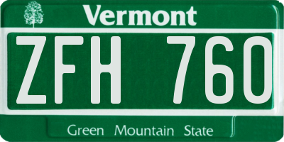 VT license plate ZFH760