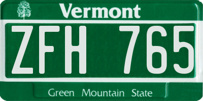 VT license plate ZFH765