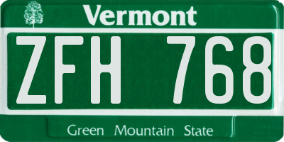 VT license plate ZFH768