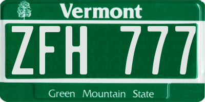 VT license plate ZFH777