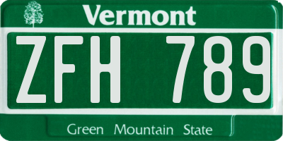 VT license plate ZFH789