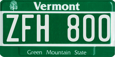 VT license plate ZFH800