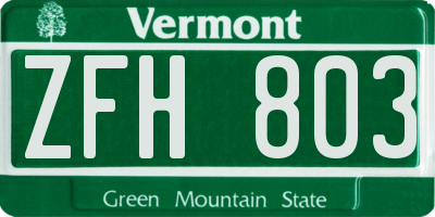VT license plate ZFH803