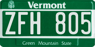 VT license plate ZFH805