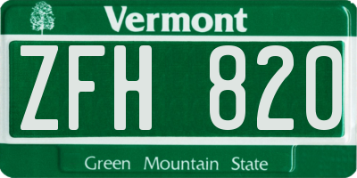 VT license plate ZFH820