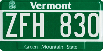 VT license plate ZFH830