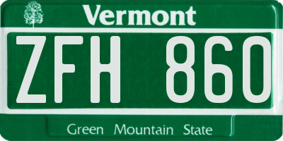 VT license plate ZFH860