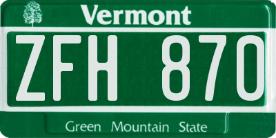 VT license plate ZFH870