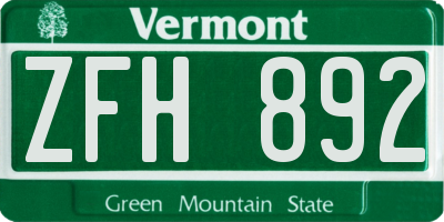 VT license plate ZFH892