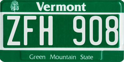 VT license plate ZFH908