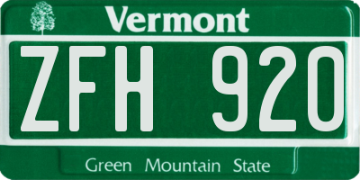 VT license plate ZFH920