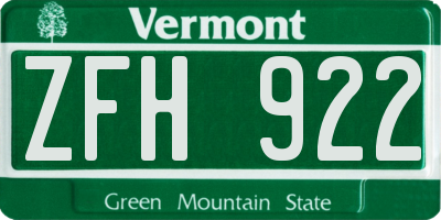 VT license plate ZFH922