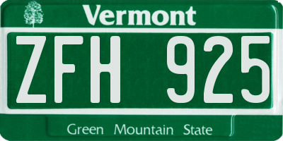 VT license plate ZFH925