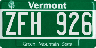 VT license plate ZFH926