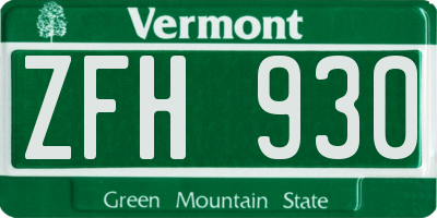 VT license plate ZFH930