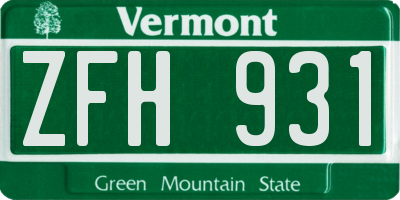 VT license plate ZFH931
