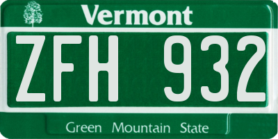 VT license plate ZFH932