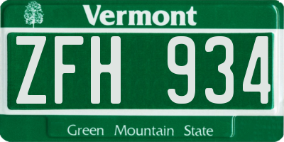 VT license plate ZFH934