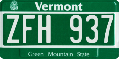 VT license plate ZFH937