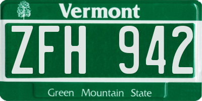 VT license plate ZFH942