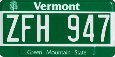 VT license plate ZFH947
