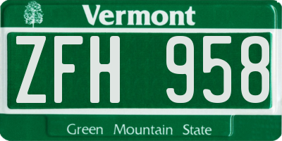 VT license plate ZFH958