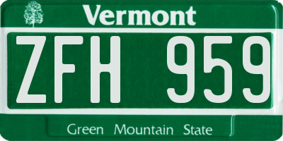 VT license plate ZFH959