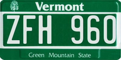 VT license plate ZFH960