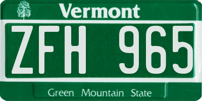 VT license plate ZFH965