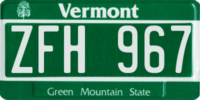 VT license plate ZFH967