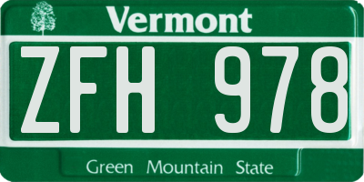 VT license plate ZFH978