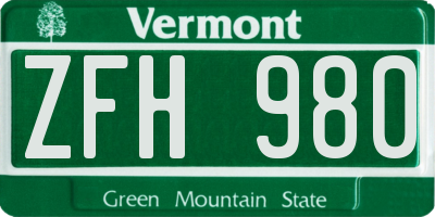 VT license plate ZFH980
