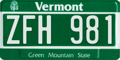 VT license plate ZFH981