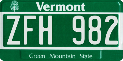 VT license plate ZFH982