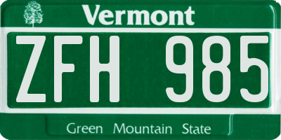 VT license plate ZFH985