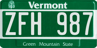 VT license plate ZFH987