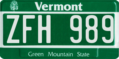 VT license plate ZFH989